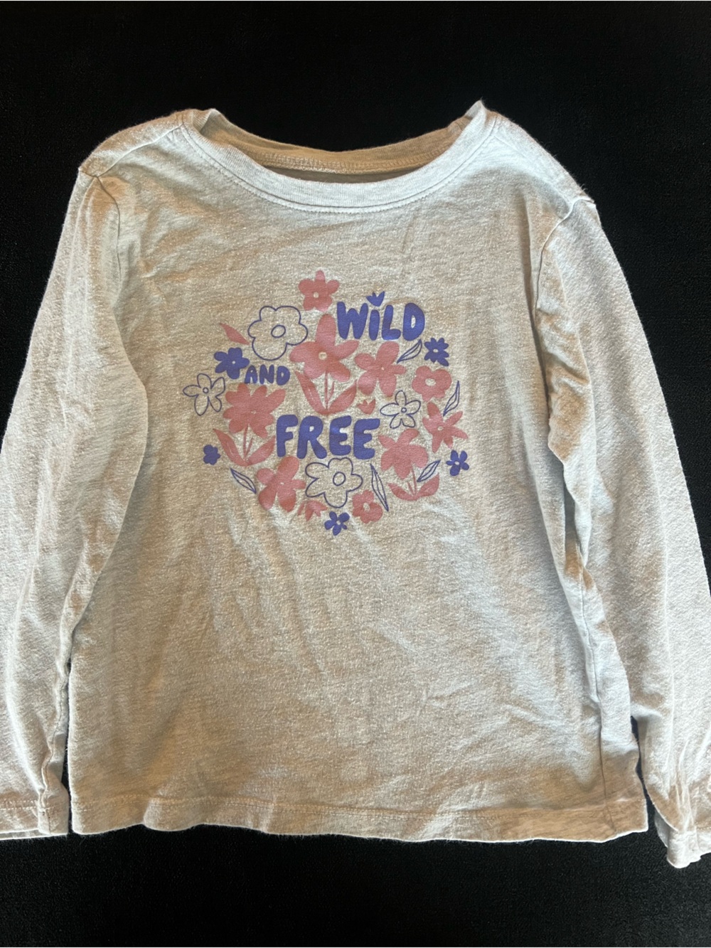 Old Navy Gray Long-Sleeve Tee with Pink & Purple Floral "Wild and Free" Graphic